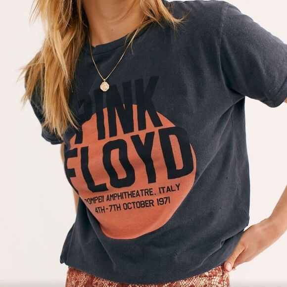 Free People Retrobrand Size S Pink Floyd Band Tee Shirt Gray Distressed Cotton - Picture 1 of 10